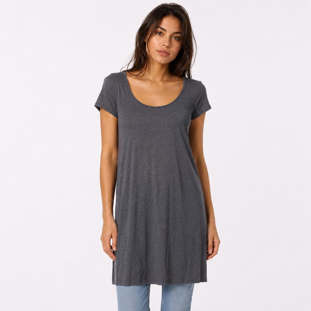 Eileen Fisher Linen Tunic Dress Women XS Gray Short Sleeve Lightweight Lagenlook